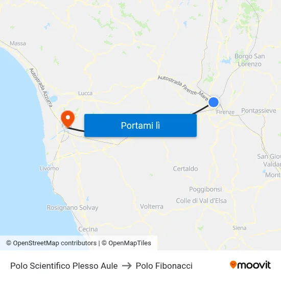Polo Scientifico Plesso Aule to Polo Fibonacci map