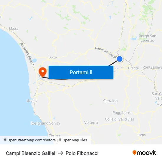 Campi Bisenzio Galilei to Polo Fibonacci map