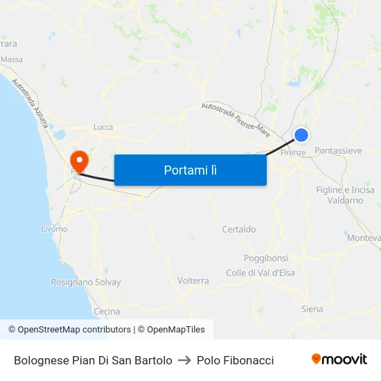 Bolognese Pian Di San Bartolo to Polo Fibonacci map