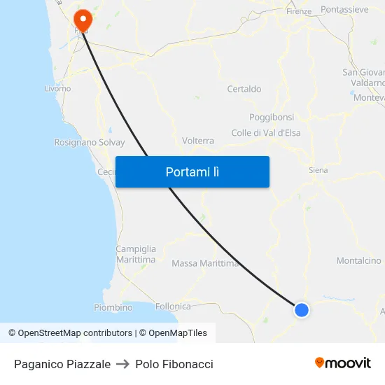 Paganico Piazzale to Polo Fibonacci map