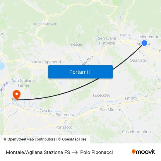 Montale/Agliana Stazione FS to Polo Fibonacci map