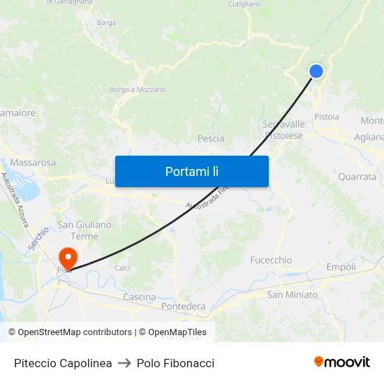 Piteccio Capolinea to Polo Fibonacci map