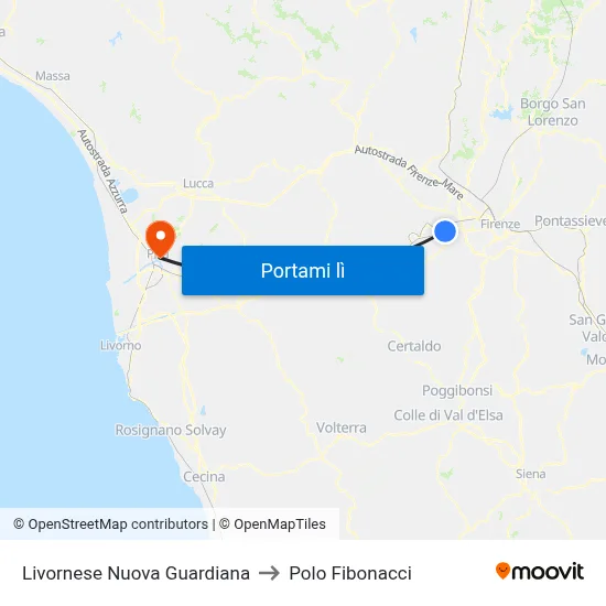 Livornese Nuova Guardiana to Polo Fibonacci map