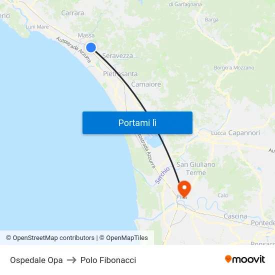 Ospedale Opa to Polo Fibonacci map