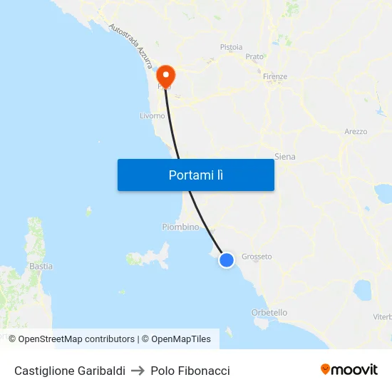 Castiglione Garibaldi to Polo Fibonacci map