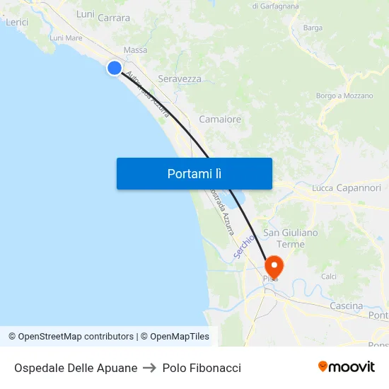 Ospedale Delle Apuane to Polo Fibonacci map