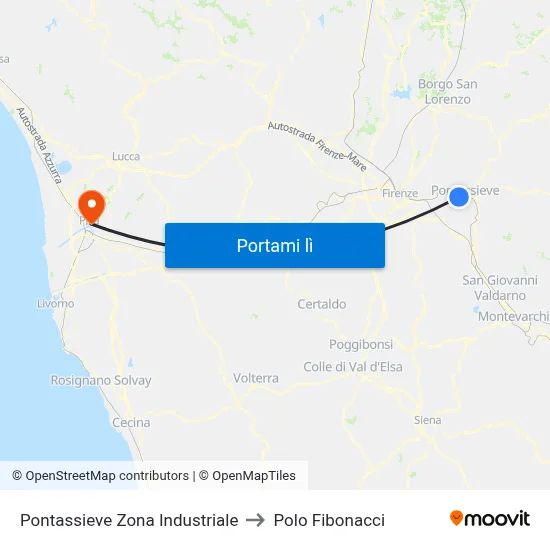 Pontassieve Zona Industriale to Polo Fibonacci map