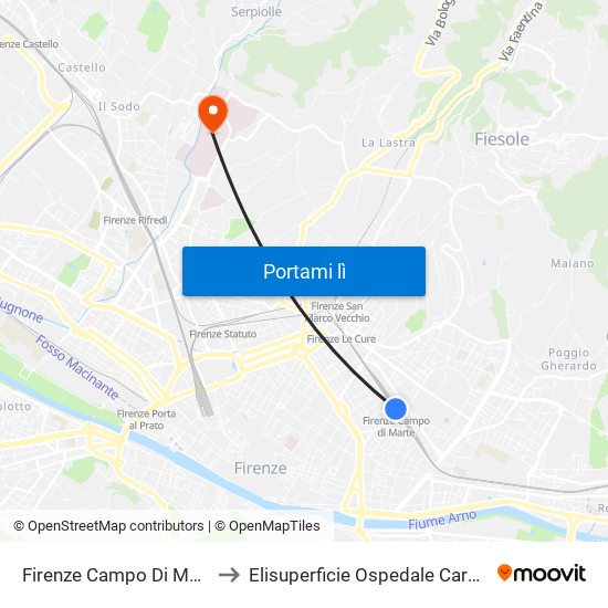 Firenze Campo Di Marte to Elisuperficie Ospedale Careggi map