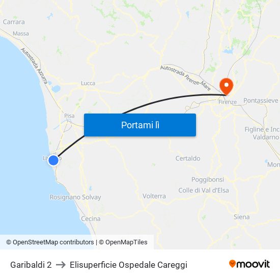 Garibaldi 2 to Elisuperficie Ospedale Careggi map