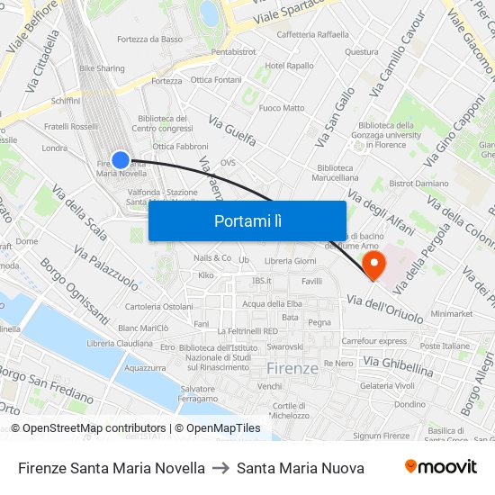Firenze Santa Maria Novella to Santa Maria Nuova map