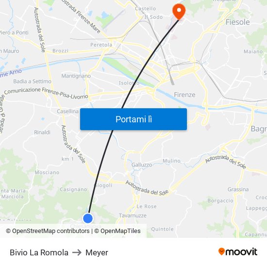 Bivio La Romola to Meyer map