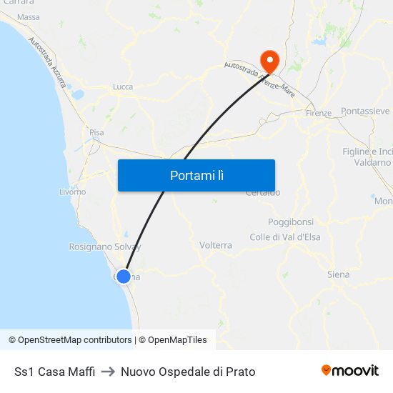 Ss1 Casa Maffi to Nuovo Ospedale di Prato map