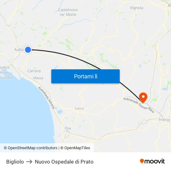 Bigliolo to Nuovo Ospedale di Prato map