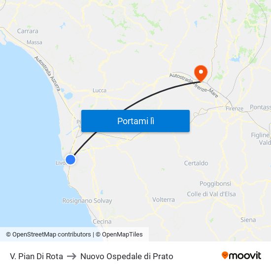 V. Pian Di Rota to Nuovo Ospedale di Prato map