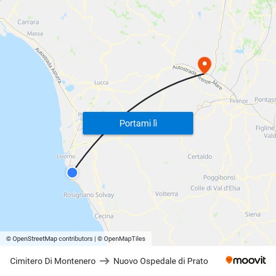 Cimitero Di Montenero to Nuovo Ospedale di Prato map