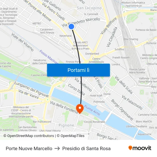 Porte Nuove Marcello to Presidio di Santa Rosa map