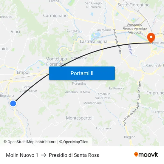 Molin Nuovo 1 to Presidio di Santa Rosa map
