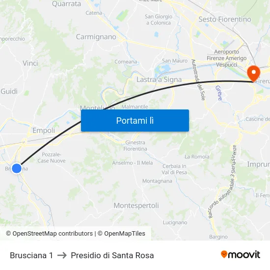 Brusciana 1 to Presidio di Santa Rosa map