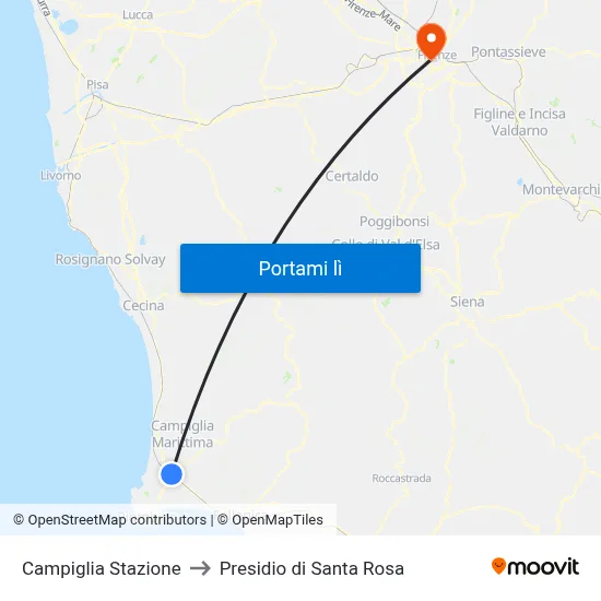 Campiglia Stazione to Presidio di Santa Rosa map