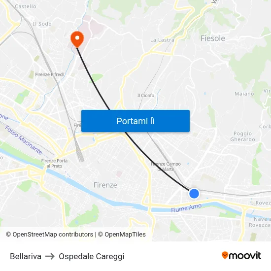 Bellariva to Ospedale Careggi map