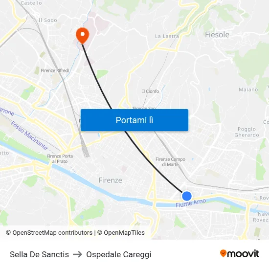 Sella De Sanctis to Ospedale Careggi map
