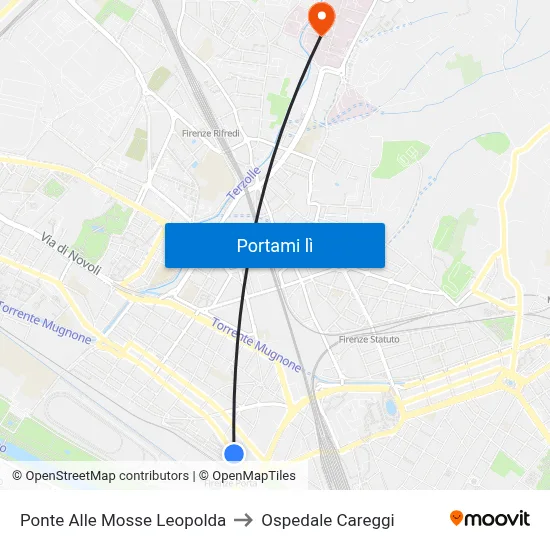 Ponte Alle Mosse Leopolda to Ospedale Careggi map