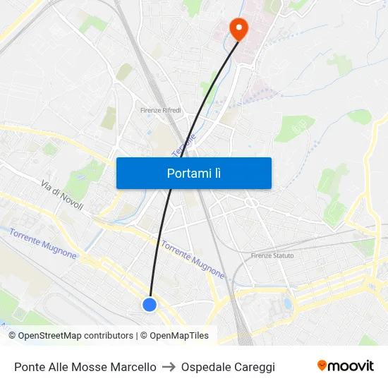 Ponte Alle Mosse Marcello to Ospedale Careggi map