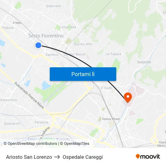 Ariosto San Lorenzo to Ospedale Careggi map