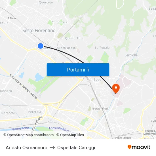 Ariosto Osmannoro to Ospedale Careggi map