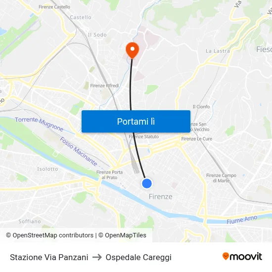 Stazione Via Panzani to Ospedale Careggi map