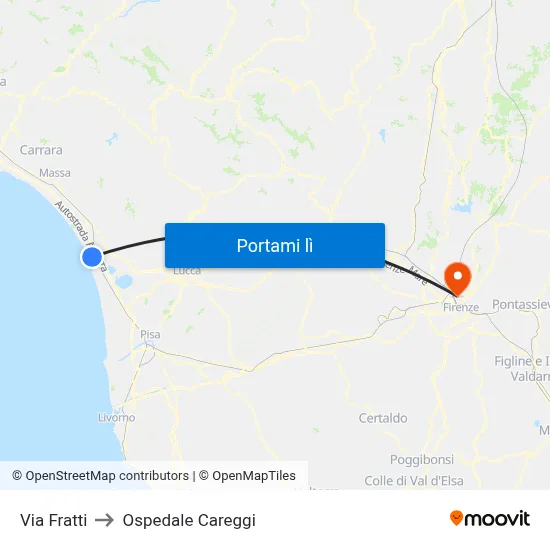 Via Fratti to Ospedale Careggi map