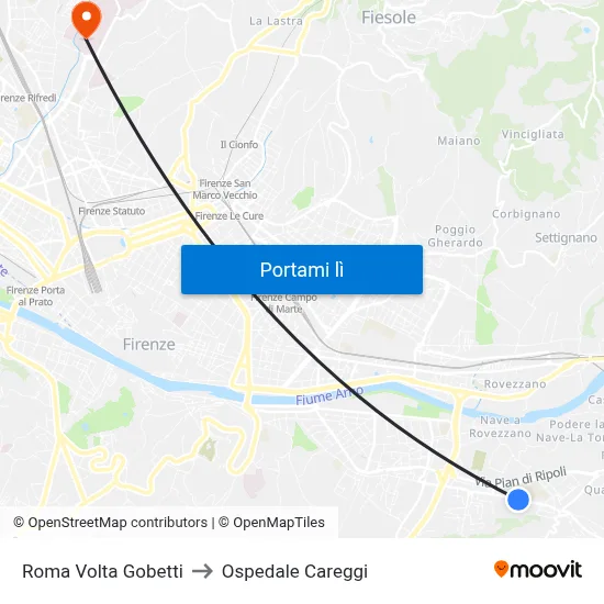 Roma Volta Gobetti to Ospedale Careggi map