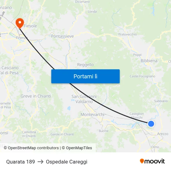 Quarata 189 to Ospedale Careggi map