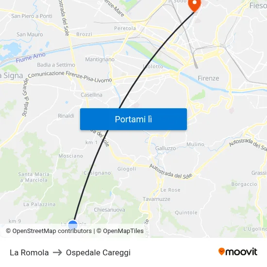 La Romola to Ospedale Careggi map