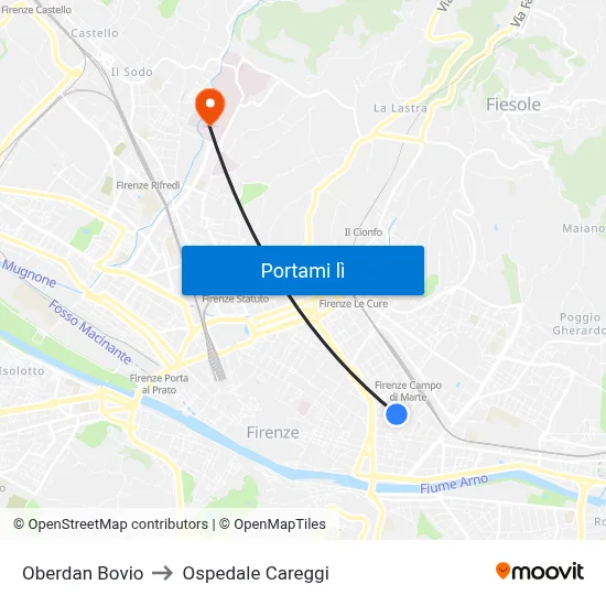 Oberdan Bovio to Ospedale Careggi map