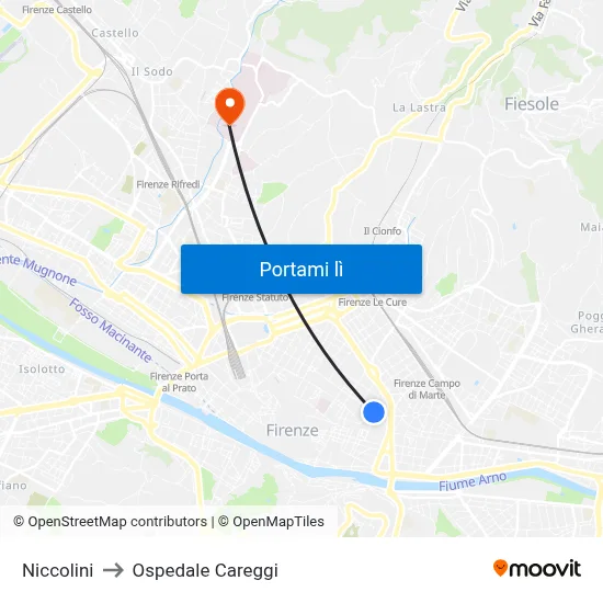 Niccolini to Ospedale Careggi map