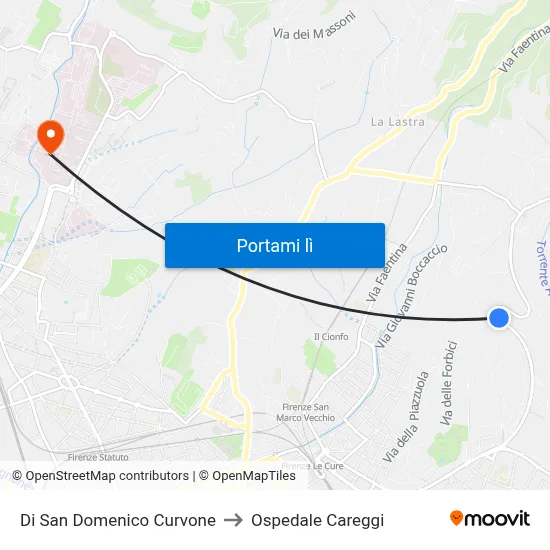 Di San Domenico Curvone to Ospedale Careggi map