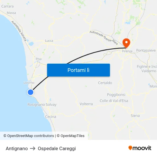Antignano to Ospedale Careggi map