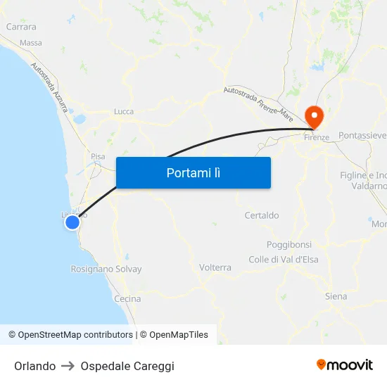 Orlando to Ospedale Careggi map