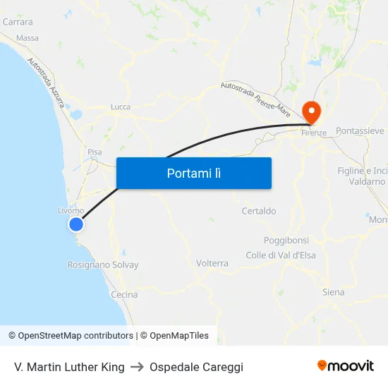 V. Martin Luther King to Ospedale Careggi map