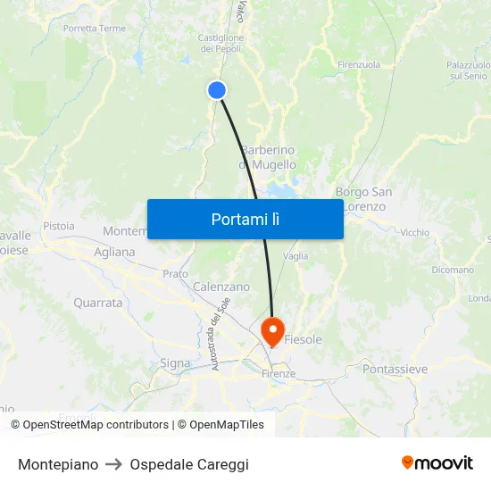 Montepiano to Ospedale Careggi map