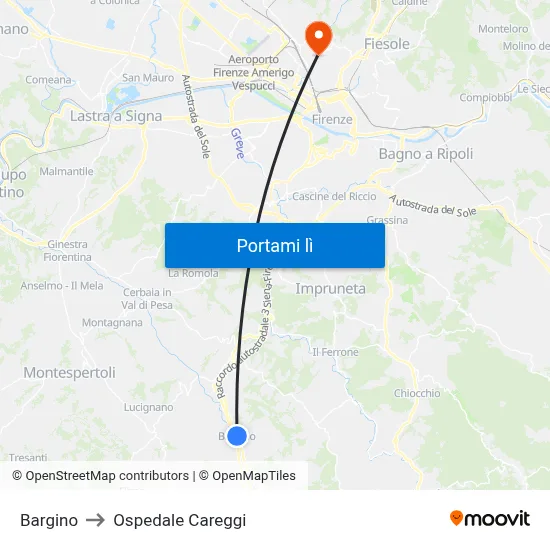 Bargino to Ospedale Careggi map