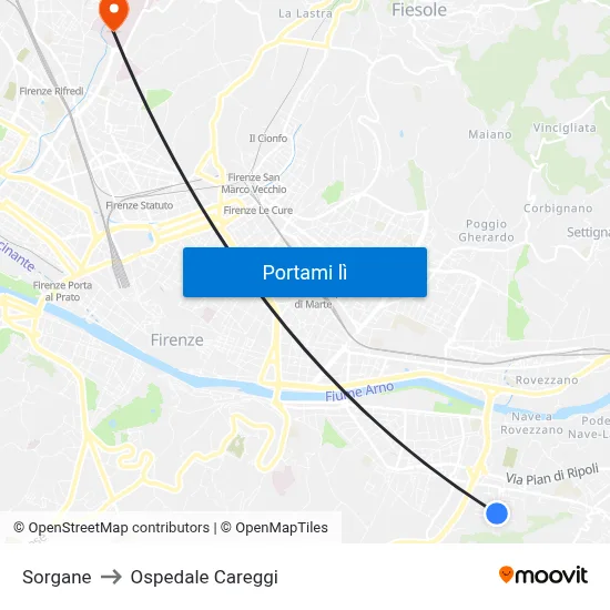 Sorgane to Ospedale Careggi map