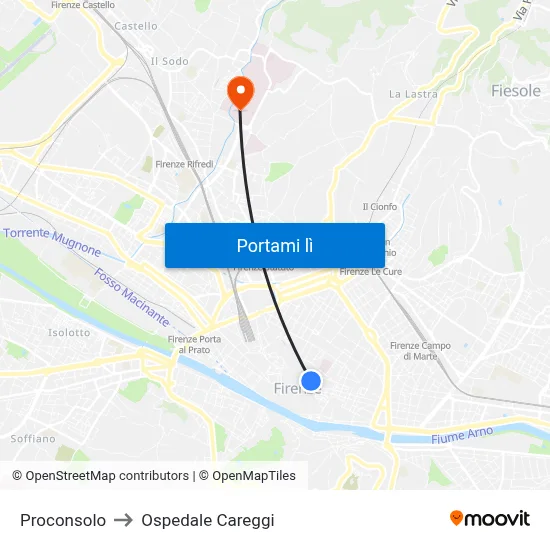 Proconsolo to Ospedale Careggi map