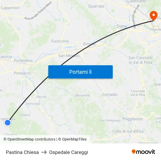Pastina Chiesa to Ospedale Careggi map