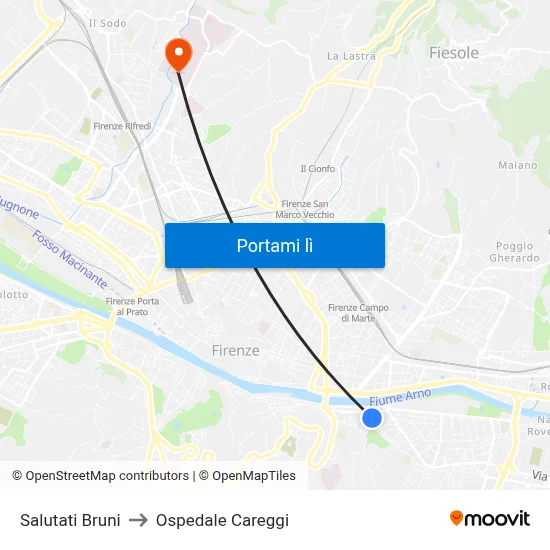 Salutati Bruni to Ospedale Careggi map