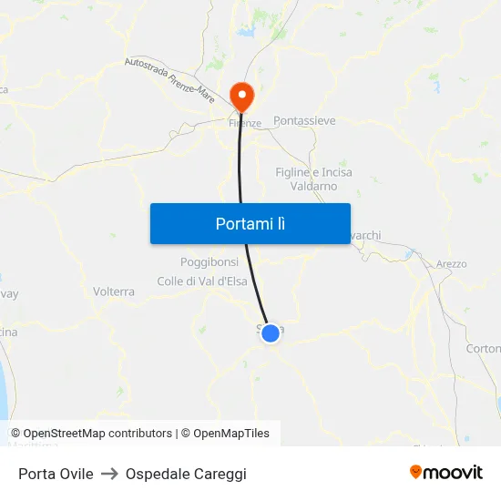 Porta Ovile to Ospedale Careggi map