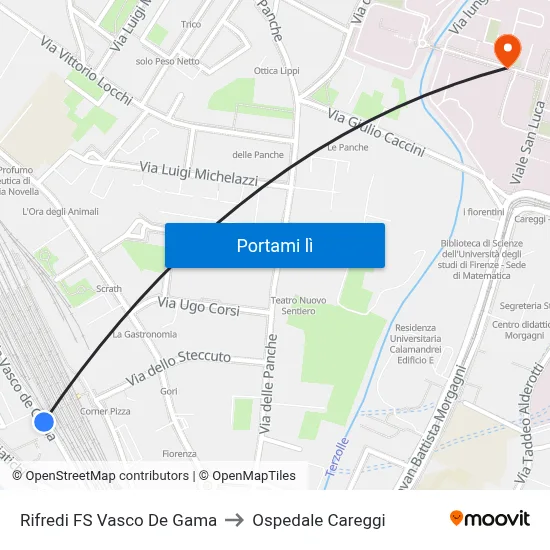 Rifredi FS Vasco De Gama to Ospedale Careggi map