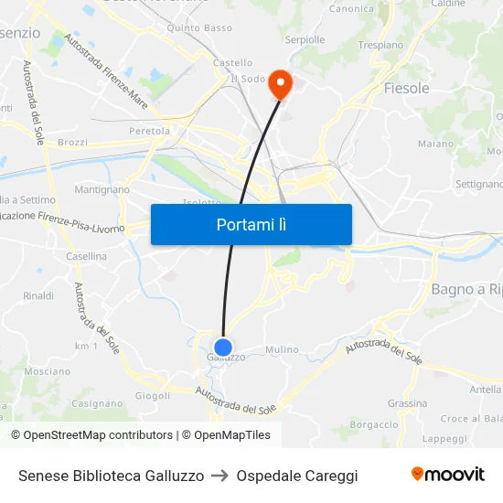 Senese Biblioteca Galluzzo to Ospedale Careggi map