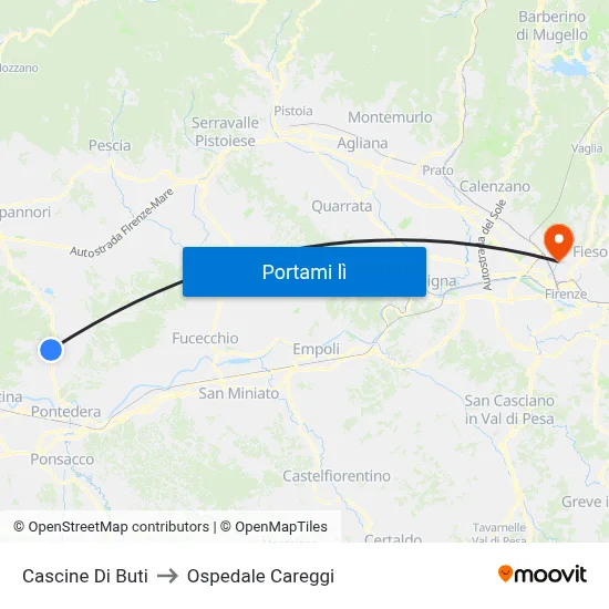 Cascine Di Buti to Ospedale Careggi map